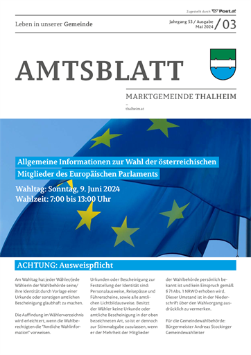 Titelblatt Amtsblatt mit EU-Flagge